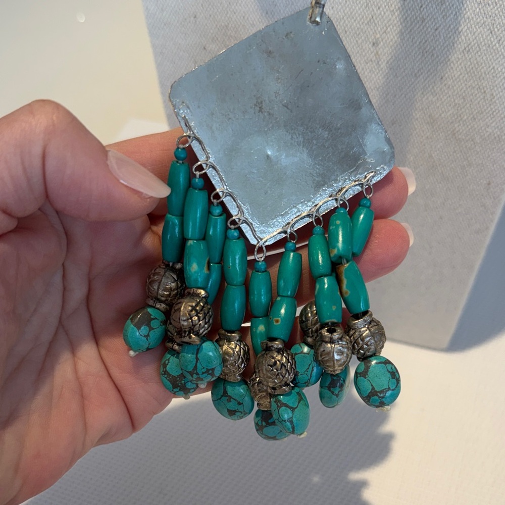 Turquoise Tibetan Silver Necklace and Earring Set - Picture 5 of 12